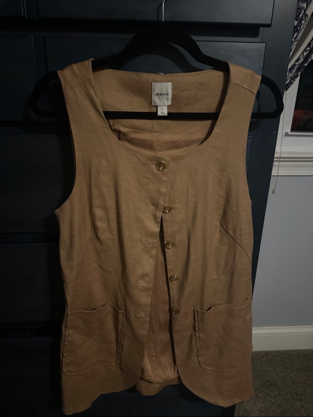 Maeve Camel Brown Button-Front Sleeveless Vest